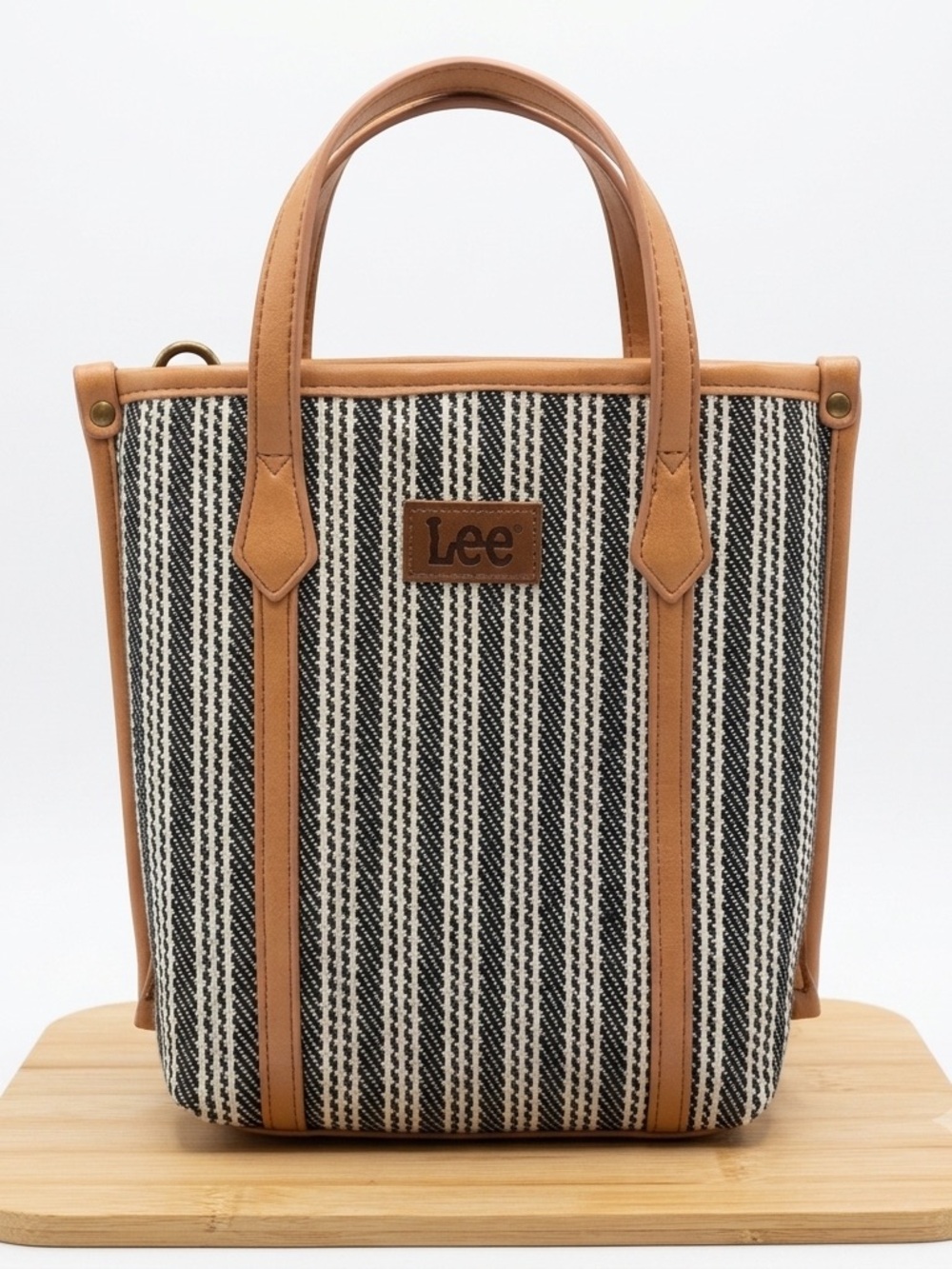 Lee Montana west denim Striped Tote with Tan leather Trim
